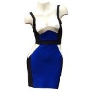 Hervé Leger White Blue & Black Andie Cocktail Dress